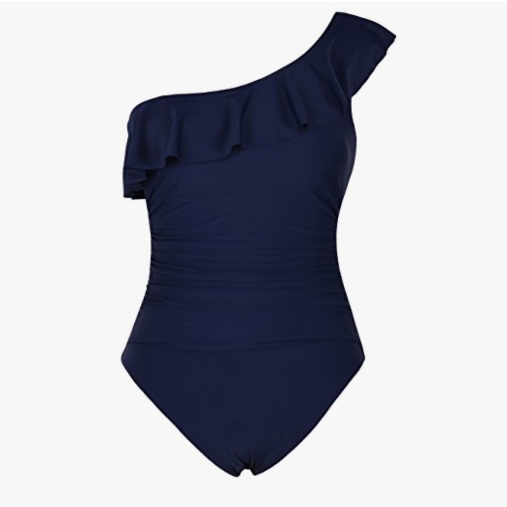 Hilor Women One Piece Bathing Suits Ruffled One Shoulder Swimsuit